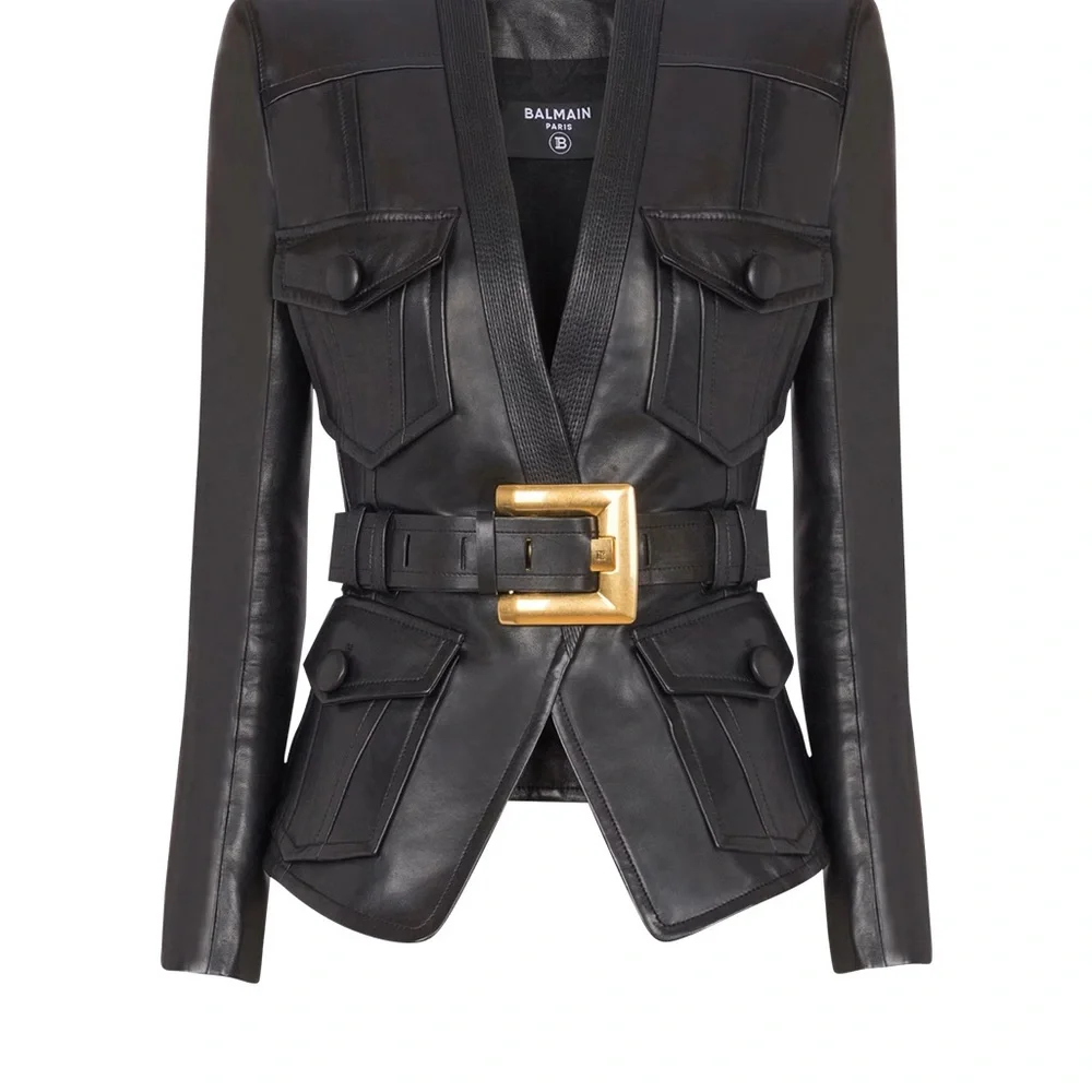 Balmain Leather Jacket with Gold Accent - Picture 1 of 6